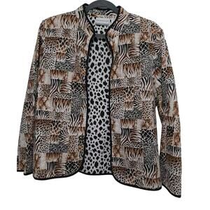 Alfred Dunner Women Sz 16 P Animal Print Lightweight Quilted Open Front Jacket